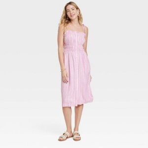 NWT Universal Thread Linen Midi Dress - Pink Plaid - M
